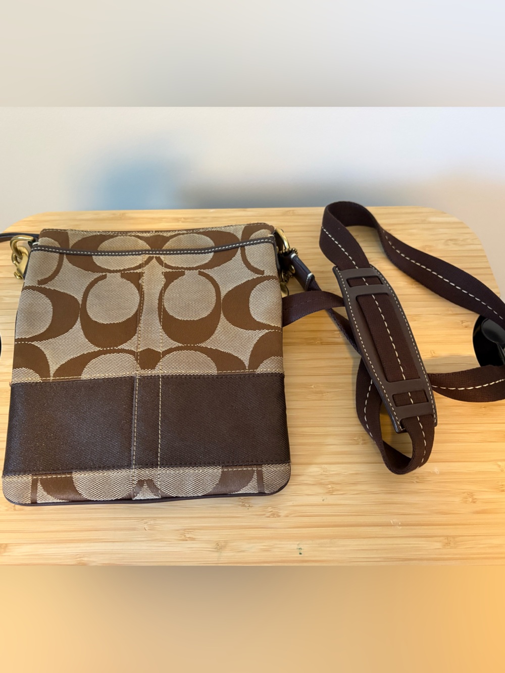 Coach Canvas Crossbody Purse with Brown Canvas Stripe